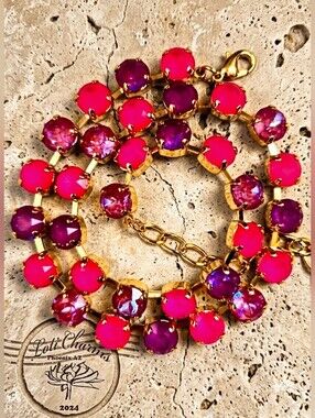 Neon Fuchsia Pink Disco Dust Glow In The Dark  18K Gold Plated Necklace